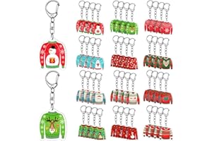 Huquary 48 Pcs Christmas Keychains Gifts Bulk Christmas Crafts Pendants Tree Decor Hanging Ornament for Winter