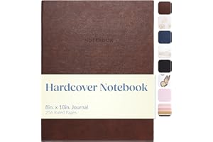 WORLD TRAVELER Eccolo Large Lined Journal Notebook, Flexible Cover, Writing Journal, 256 Ruled Ivory Pages, Ribbon Bookmark, Lay Flat, Desk Size for Work or School, Size 8X10, Brown Leatherette