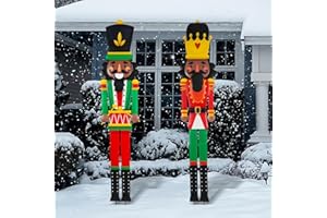 GlikCeil 2pcs 6ft Large Black Royal Metal Christmas Nutcracker Outdoor Decoration Xmas Red Green Nutcracker Yard Signs Christmas Tall Metal Soldier Stakes Ornament for Holiday Garden Lawn Porch Decor