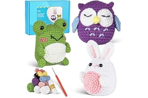 YESJOLI Crochet Animals kit for Beginners,Crochet Knitting kit Crafts for Adult Women DIY with Step-by-Step Video,Easy Learn tutorials to Crochet Kits,Yarns,Hook,Accessories (White Rabbit Frog owl)