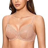 DOBREVA Women's Lace Bra Sexy Unlined Full Coverage Underwire Bras Plus Size See Through Comfortable