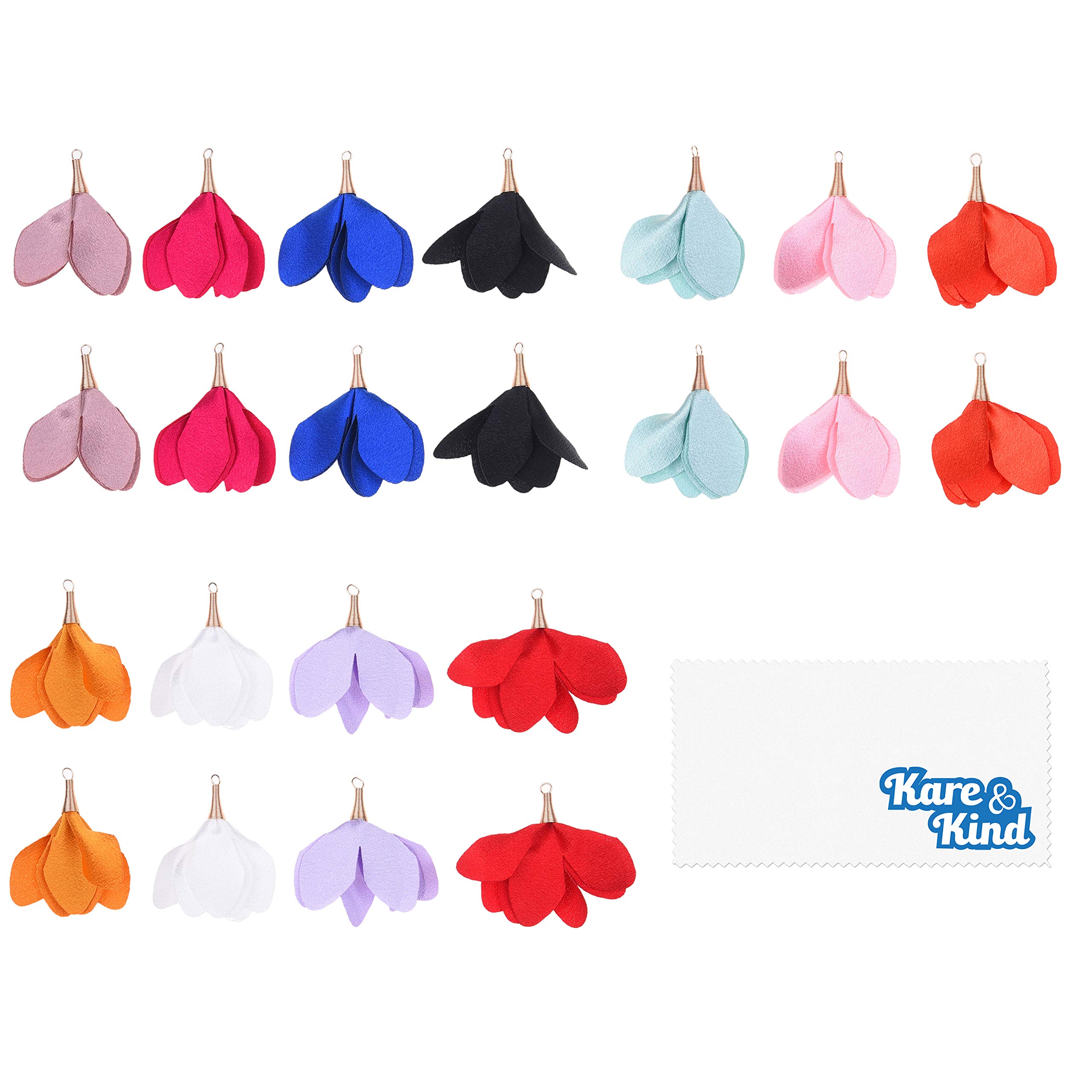 Kare & Kind 22x Chiffon Flower Tassels - 11 Vibrant Colors - Great for Crafting, DIY, Handmade Earrings, Necklaces, Bracelets - Accessorize Handbags, Shoes, Clothing, Bookmarks and More