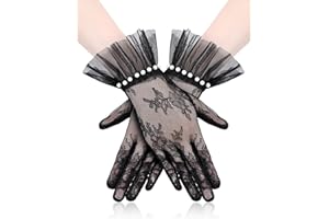 Bencailor Women Lace Gloves Wedding Tea Party Gloves Bow Short Mitten Elegant Accessories for 1920s Opera Funeral