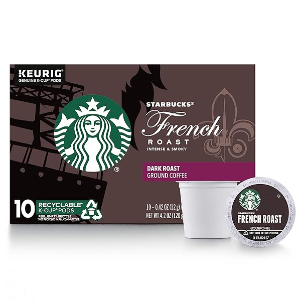 STARBUCKS DARK ROAST K-CUP COFFEE PODS — FRENCH ROAST FOR KEURIG BREWERS — 1 BOX (10 PODS)