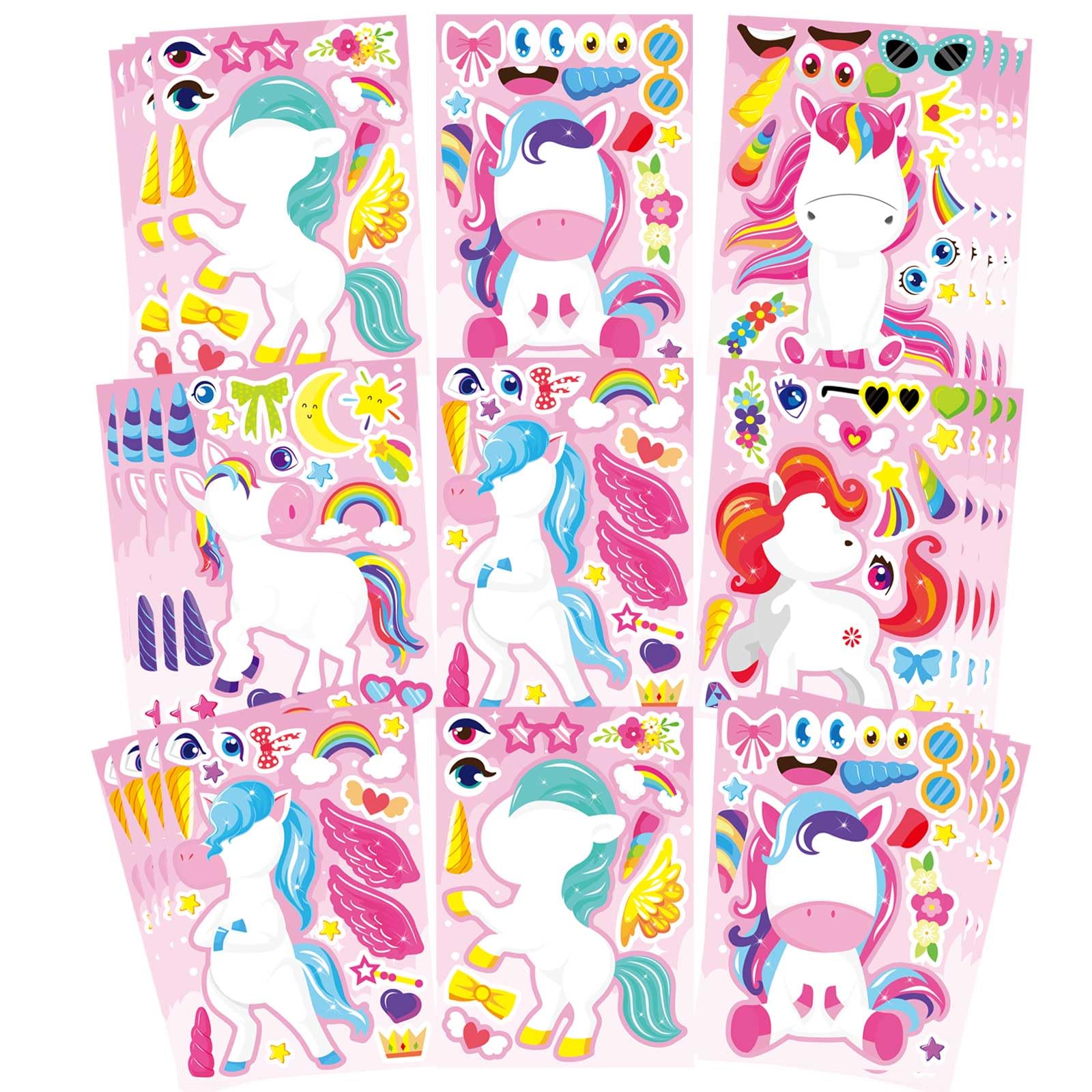 Photo 1 of 24 Sheets Make Your Own Unicorn Stickers for Kids Toddlers, Make a Face Sticker, Unicorn Stickers for Kids Party Favors Activities