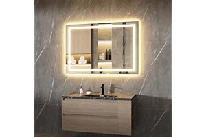 LOYAL STAR Vanity Mirror with Lights 48" L x 32" W,Various Size Optional,LED Bathroom Mirror with Backlit & Front-Lighted,Stepless Dimmable Wall Mirrors with Anti-Fog, Memory, Shatter-Proof, 3 Color Temperature