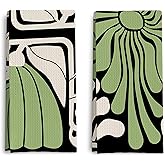 Qpenm Abstract Boho Green and Beige Floral Kitchen Towels Set of 2, Retro 70s Groovy Floral Hand Towels for Bathroom Decor, Modern Minimalist Botanical Dish Tea Towels for Kitchen Decor, 16x24 Inch