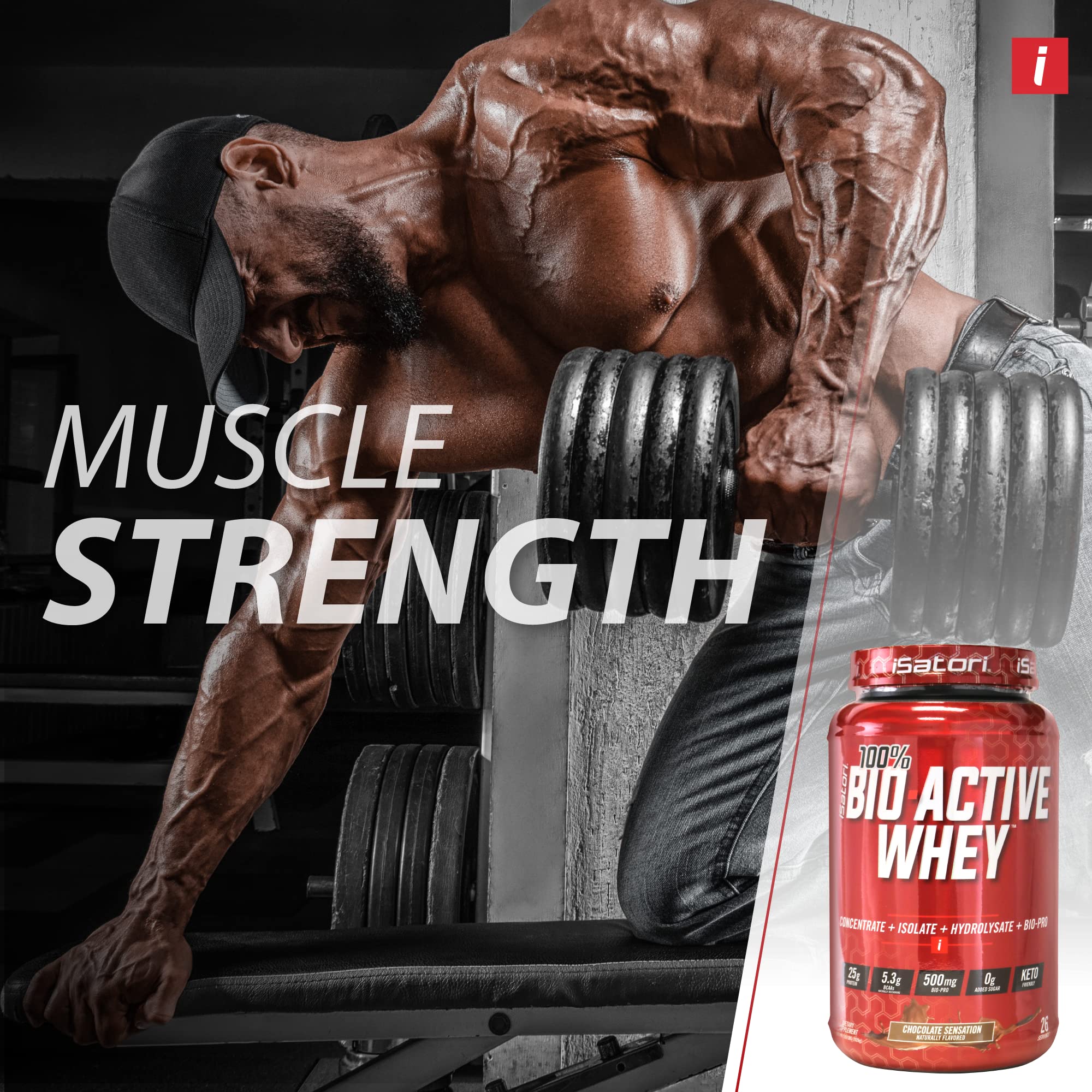 iSatori 100% Bio-Active Whey Protein, Muscle Growth & Recovery with Whey Isolate, Hydrolysate, Concentrate, BCAAs & Colostrum Peptides, 25g of Protein Per Serving - Chocolate Sensation (26 Servings)