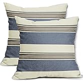 Navy Blue Striped Pillow Covers 18x18 Set of 2 Blue Brown Boho Stripe Pattern Cream Farmhouse Decorative Throw Pillows Outdoor Modern Print Linen Cushion Case with Zipper Decor for Sofa Couch Bed