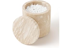 WORHE Travertine Qtip Holder Dispenser with Lid for Cotton Swabs,Balls,Pads,Floss Picks Large Capacity Marble Apothecary Jar for Bathroom Essentials Decor, Vanity Makeup Storage Organizer Beige(WH050)