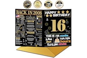 Joycard 16th Birthday Card with Envelope, 16th Birthday Decorations for Girls Boys, 16th Birthday Gifts for Daughter Son, Happy Birthday Cards for 16 Year Old Grandson Granddaughter, Back in 2008