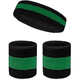 COUVER Sweatband Set Sports Headband Wristband Set Terry Cloth Moisture Wicking Sweat Absorbing Wrist Sweatbands Head Sweatband