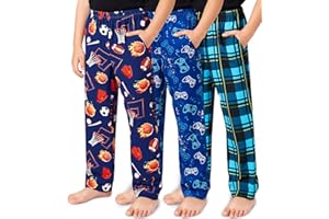 TUONROAD Boys 3 Pack Pajama Pants Soft Plaid Cozy Elastic Waist Sleep Bottoms Size 7 14 with Pockets