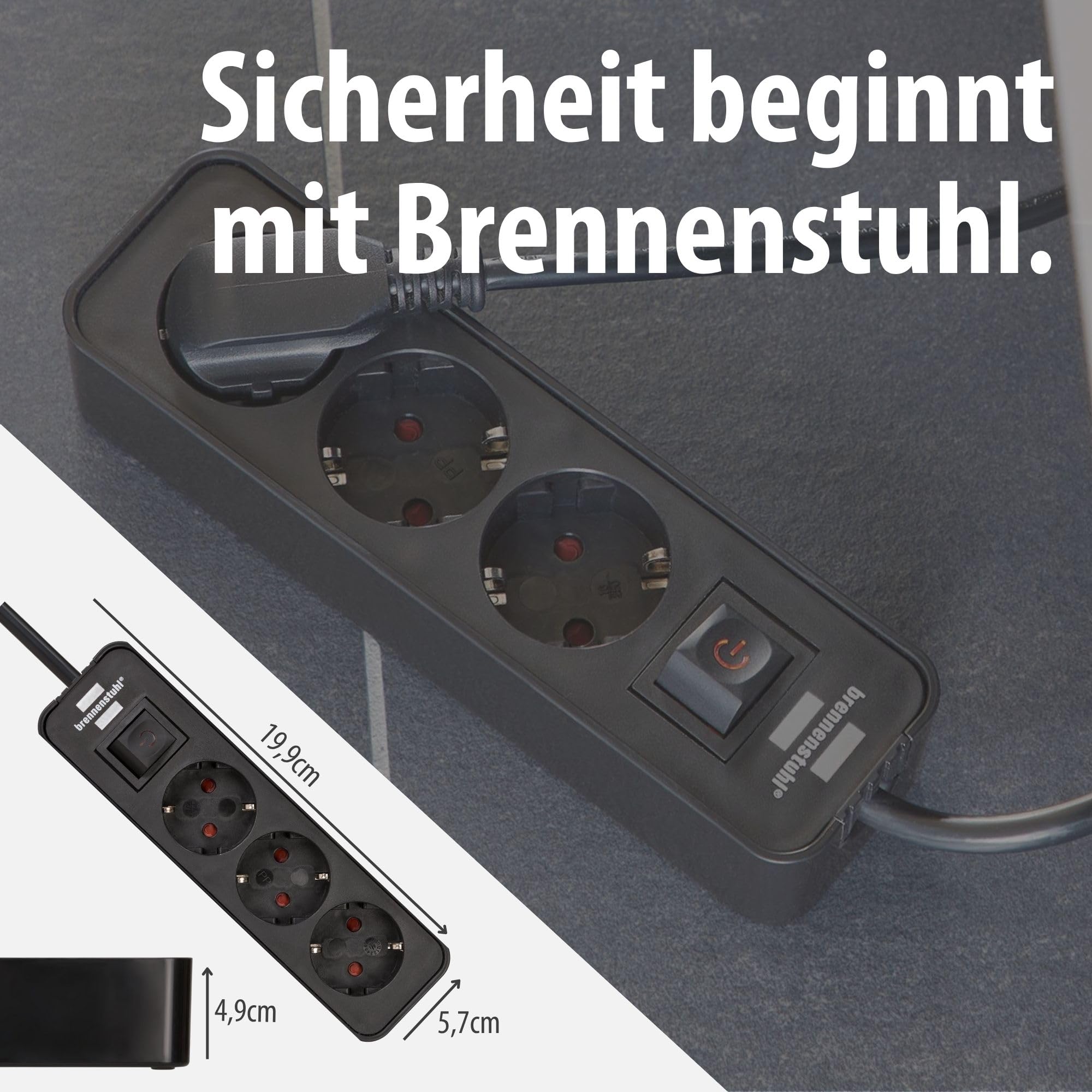 Brennenstuhl Ecolor Steckdosenleiste 3-Fach (Mehrfachsteckdose mit Schalter und 1,5m Kabel) schwarz 5