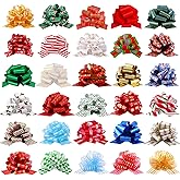YUJUN 32PCS Christmas Wrap Gifts Pull Bows,Large Ribbon Bows Wrapping Accessory for Xmas Bouquet Basket Bottles Supplies Christmas Wrapping Decoration