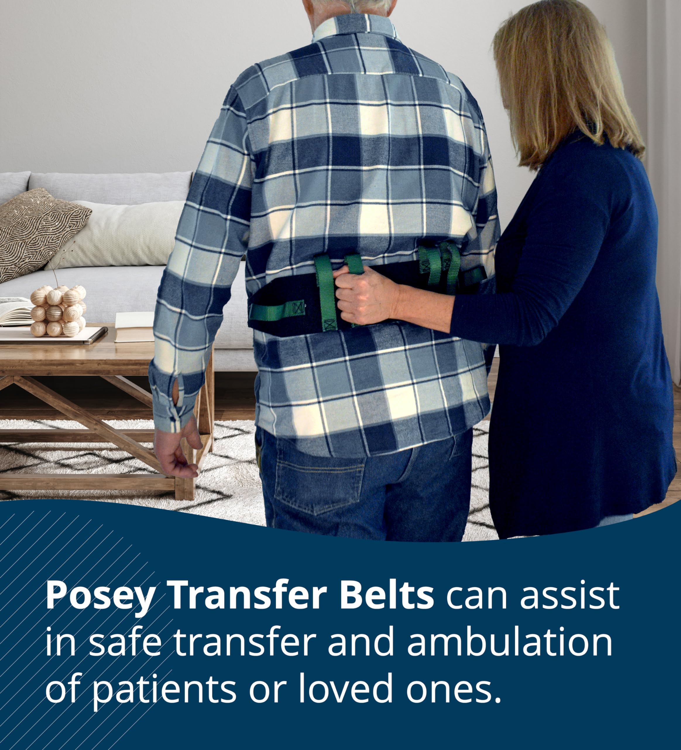 Posey 6537Q Transfer Belt, Black with Green Economy Model – Extra-Wide Soft Nylon – Washable Walking Belt & Gait Transfer Belt – Medical Supplies for Nurses, Therapists & Home Care Caregivers (6537Q)