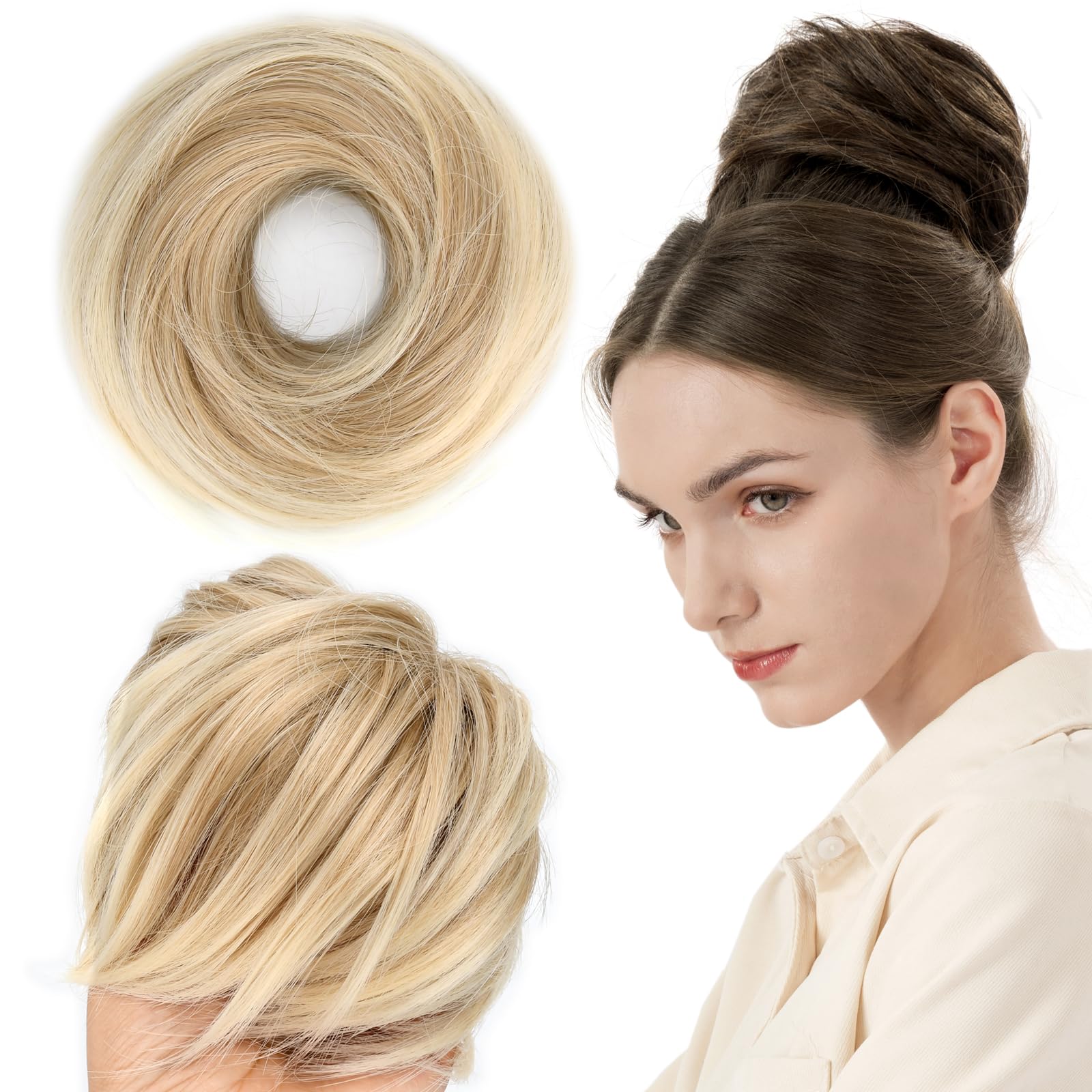 BOBIYA Messy Buns Hair Pieces Hair Scrunchies for Women Synthetic Ponytail Bun Extensions (Light Brown to Bleach Blonde) — image 1