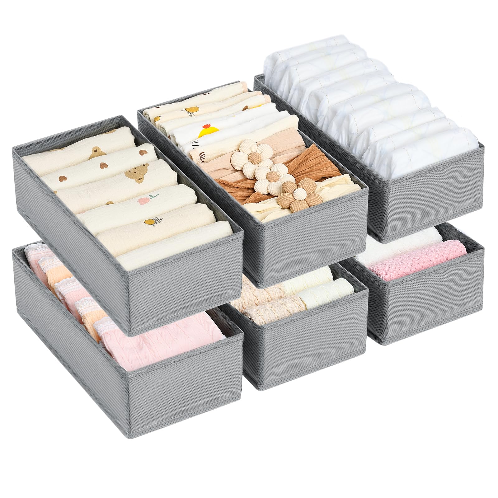 DIMJ Foldable Sock Drawer Organiser - 6 Pack Wardrobe Storage Organiser,Breathable Drawer Divider for Socks,Bra,Tights,Underwear,Baby Clothes,Non-Woven Fabric and CardBoard, Easy to Clean,Space-Saving
