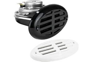 Five Oceans 316 Stainless Steel Boat Horn, Marine Drop-in Hidden Horn with Black and White Grills, 12-Volts - 110+5 dB, for Boats, RVs, Buses, and Trucks - FO3914