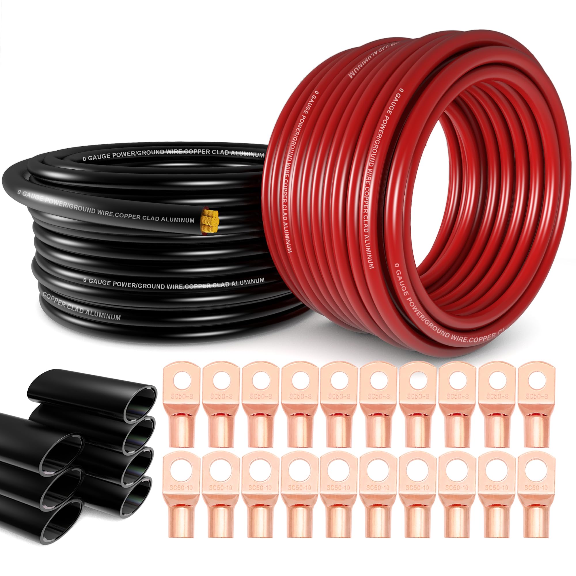 Photo 1 of 1/0 Gauge Wire(20ft Each - Red/Black) Copper Clad Aluminum CCA - Primary Automotive Wire,Car Amplifier Power & Ground Cable, Battery Cable for Car Audio Speaker,Solar, Auto, RV Trailer & Marine