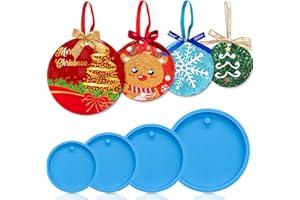 MEMOVAN Christmas Resin Molds Silicone 4pcs Christmas Ornaments Round Pendant Casting Molds Epoxy Resin DIY Crafts Keychain Making Christmas Tree Hanging Decorations