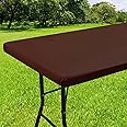 Smiry Rectangle Tablecloth, Elastic Fitted Flannel Backed Vinyl Tablecloths for 8ft Folding Tables, Waterproof Wipeable Table Covers for Indoor, Outdoor, Picnic and Camping (Coffee, 30"x96")