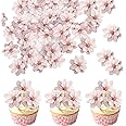 40 Pack Edible Cherry Blossom Cupcake Toppers - Cherry Flowers Cake Toppers Rice Paper Wafer Paper Cake Picks for Bridal Shower Baby Shower Kids Birthday Cake Decorations - Light Pink