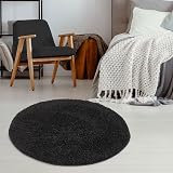 THE RUGS Living Room Round Shag Rug 120 cm Black 30 mm Thick 100% Polypropylene view 3
