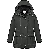 Chrisuno Women's Plus Size Winter Coat Insulated Military Parka Jacket Waterproof Fleece Lined Thickened Detachable Hood