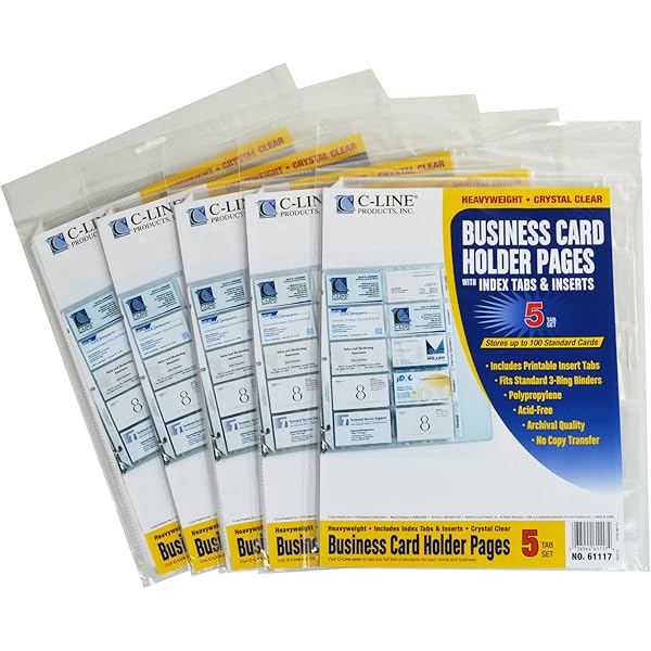 Amazon.com : C-Line Tabbed Business Card Binder Pages, For 2 X 3.5 Cards,  Clear, 20 Cards/sheet, 5 Sheets/pack : Business Card Holders : Office  Products