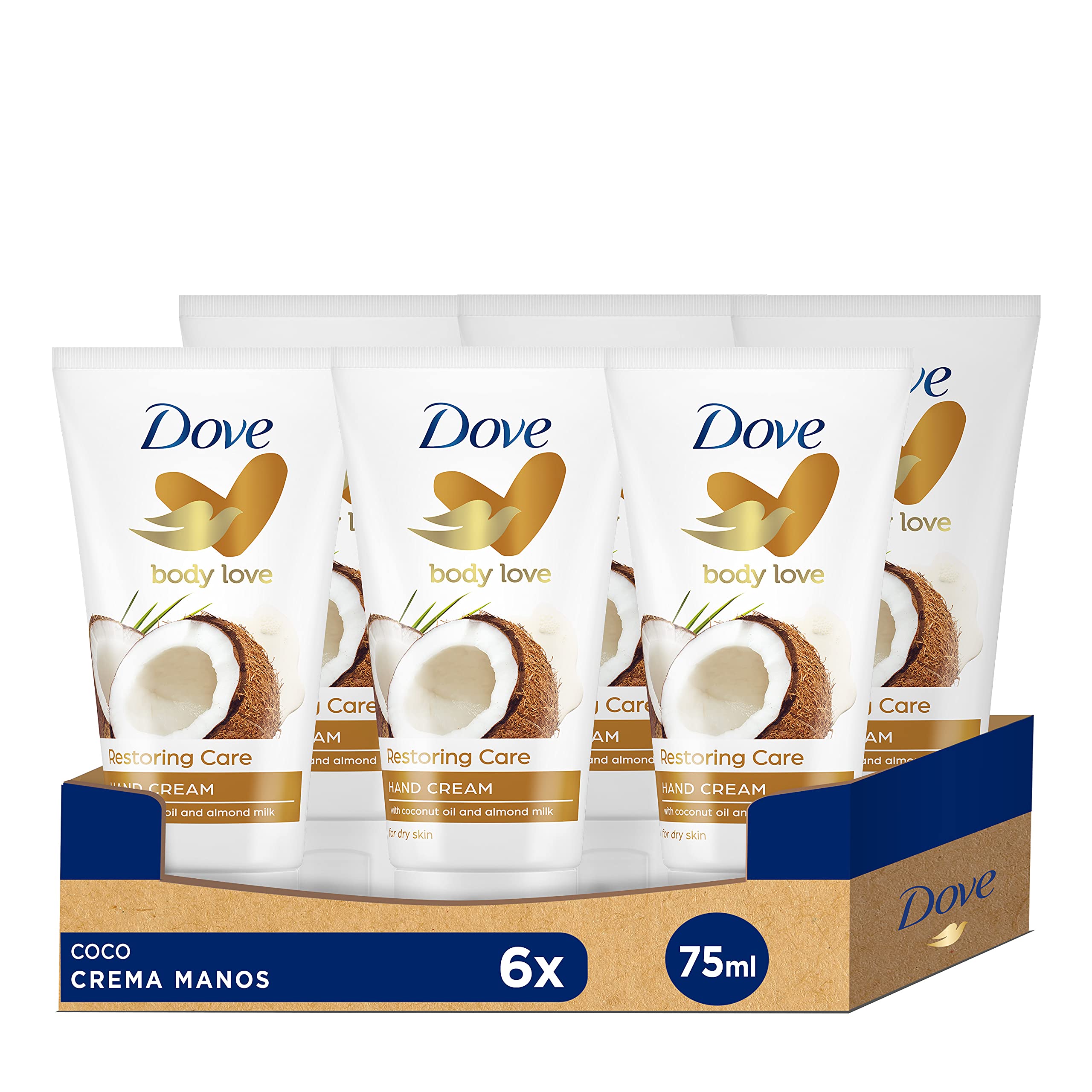 Dove Coconut Oil and Almond Milk Hand Cream, 6 Pack (75ml x 6)