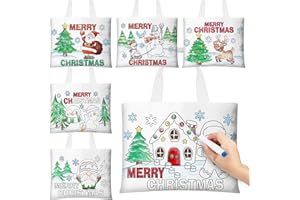Locmeo 18 Pcs Merry Christmas Color Your Own Tote Bags 10 x 7 in Canvas Snowman Christmas Treat Bag DIY Winter Crafts Coloring Gift Totes Reusable Party Favor with Handle for Xmas Party Supplies