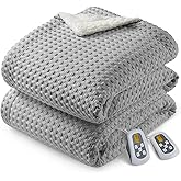 CAROMIO Heated Blanket Queen Size with LCD Dual Controller, Waffle Weave Fast Heating Electric Blankets, 10 Heat Levels & 1-12H Time Settings, ETL Certified, Machine Washable, Grey, 84" x 90"