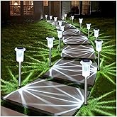 DenicMic Solar Lights Outdoor 10 Pack Waterproof 6000K Cold White LED Stainless Steel Stake Outside Lights for Yard Pathway Garden Driveway Walkway Landscape Path Lighting