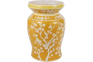 JONATHAN Y TBL1017E Cherry Blossom 17.75" Ceramic Indoor/Outdoor Garden Stool Coastal, Contemporary, Transitional, Patio, Garden Room, Bathroom, Living Room, Yellow/White