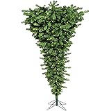 Vickerman 7.5' Green Upside Down Artificial Christmas Tree, Warm White LED Dura-lit Lights - Faux Upside Down Christmas Tree 