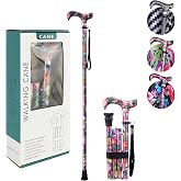 YOKABOZE Aluminum Adjustable Folding Cane with Floral Pattern &ndash; Twist-Lock Height to 38", Soft Ergonomic Handle &amp; Safety Wrist Strap, Lightweight 3.5lbs for Women Seniors
