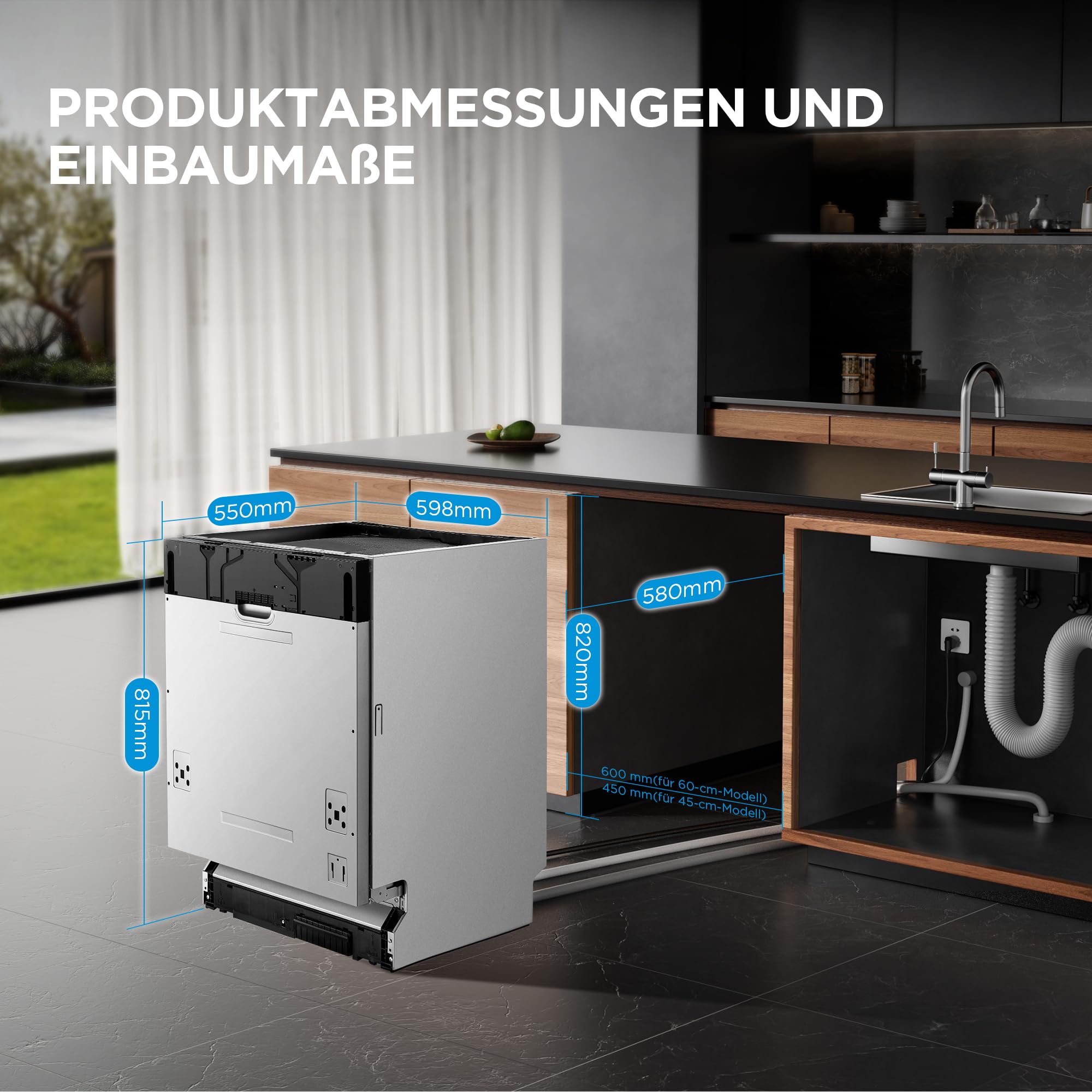 Midea MDWEB1403MB-EA Spülmaschine Vollintegriert 60 cm, 14 Maßgedecke, 9 Programme, Automatische Türöffnung, LED Display, 1/2 Halbe Ladung, Startverzögerung, Geschirrspüler Einbaugerät mit WIFI, 42dB 2