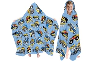 Fiwbnasz Truck Hooded Beach Towel for Kids, Monster Hooded Towels for Toddlers 30" X 50", Kids Beach Towels for Pool, Travel, Swim, Cars Wearable Bath Towel for Boys, Teens