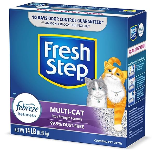 FRESH STEP MULTI-CAT EXTRA STRENGTH SCENTED LITTER WITH THE POWER OF FEBREZE, CLUMPING CAT LITTER, 14 POUNDS (PACKAGE MAY VARY)