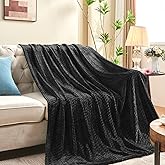 inhand Black Fleece Twin Blanket, Super Soft Flannel Cozy Blankets for Adults, Lightweight Leaves Pattern Fuzzy Blanket for Couch Sofa Bed Office, Warm Plush Blankets for All Season, 60x90 Inches