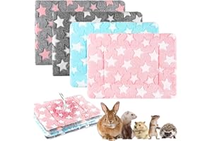 Haull 4 Pcs Waterproof Guinea Pig Bedding Winter Guinea Pig Bed Plush Cage Liners Soft Dog Cat Mat Reversible Winter Cozy Animal Pee Pad Hamster Bed Mat for Bunny(Cute Star,13 x 10 Inch)