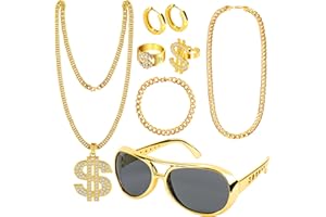 Dreamtop Hip Hop Costume Kit, 80s 90s Accessories Outfit for Men Hip Hop Rapper Costume Accessories Fake Gold Chain