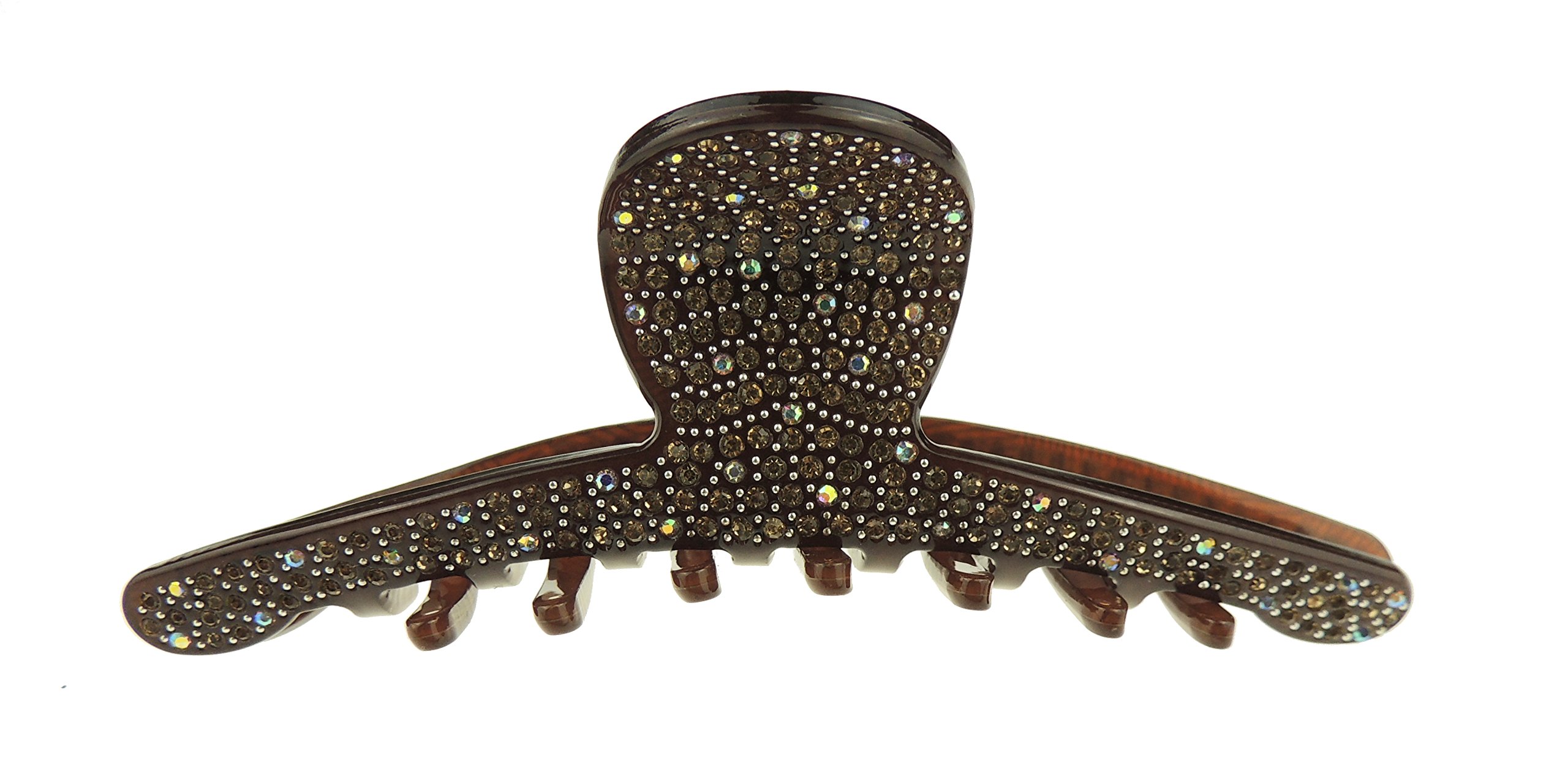 Sparkly Women Girls Thick Curly Hair Long Slim Crystal Diamante Rhinestone Gems Bulldog Wave Jaw Clip Octopus Clamp Grip Bridal Wedding Party Styling Claw Butterfly Claw Swirly Bow (Chocolate)