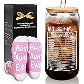 Mason Life Valentines Gift for Aunt, 18OZ Glass Cups from Niece and Nephew, Auntie Gifts for Christmas, Birthday, Mothers Day, Best Aunt Ever Gifts, Set of 2