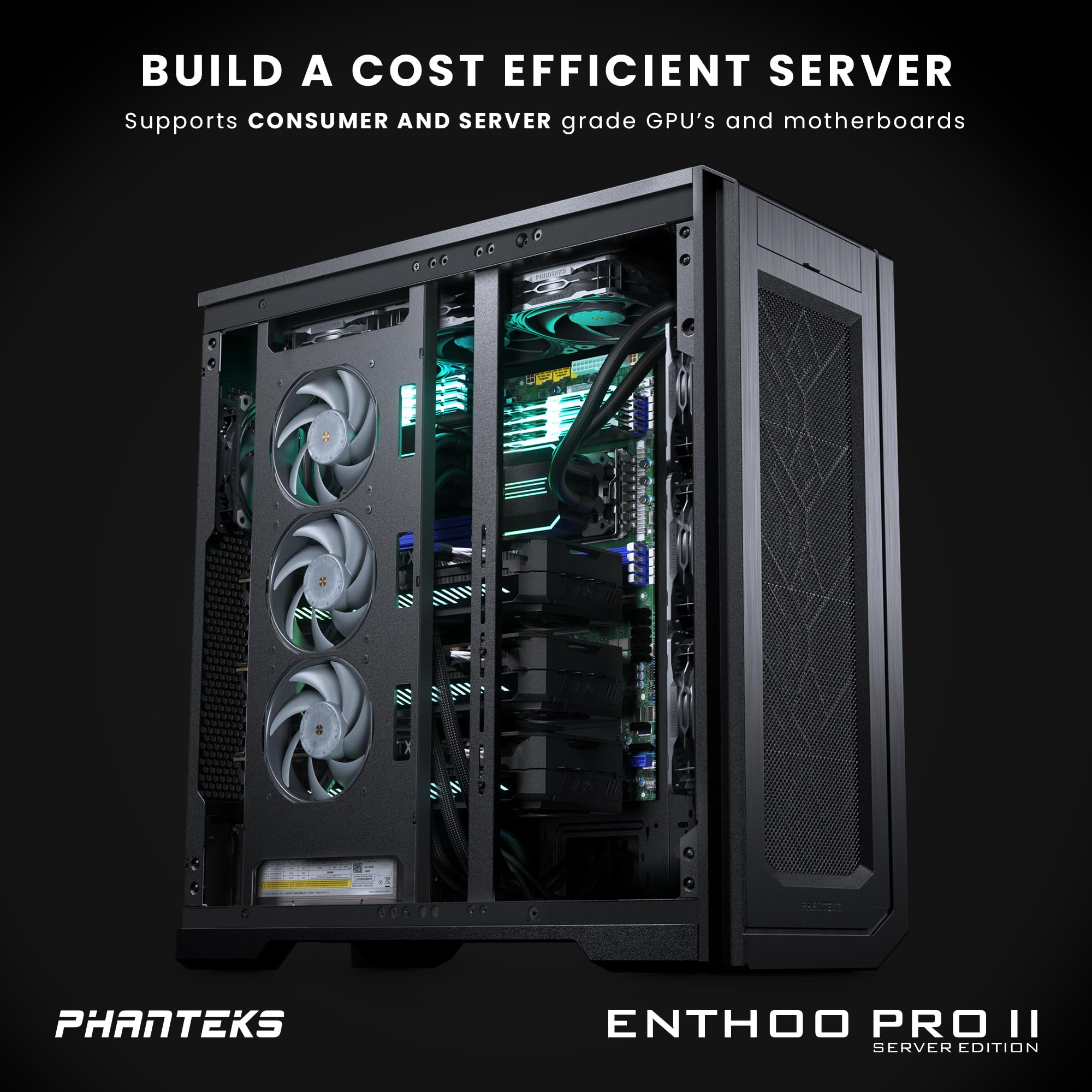 Phanteks (PH-ES620PC_BK02) Enthoo Pro 2 Server Edition – SSI-EEB Motherboard Support, 11-PCI Slots, 15x Fan Positions (Closed Panel)
