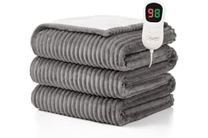 Homemate Heated Blanket Electric Throw - 50"x60" Heating Blanket Throw 1/2/4/6/8 Hours Auto-Off 10 Heat Levels Over-Heat Protection Soft Flannel Sherpa Heater ETL Certification