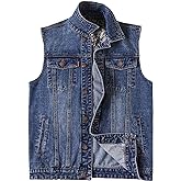 PRIJOUHE Men's Denim Vest Jean Vest Black Denim Motorcycle Black Blue Biker Plus Size Sleeveless