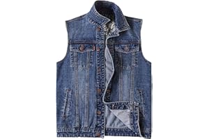 PRIJOUHE Men's Denim Vest Jean Vest Black Denim Motorcycle Black Blue Biker Plus Size Sleeveless