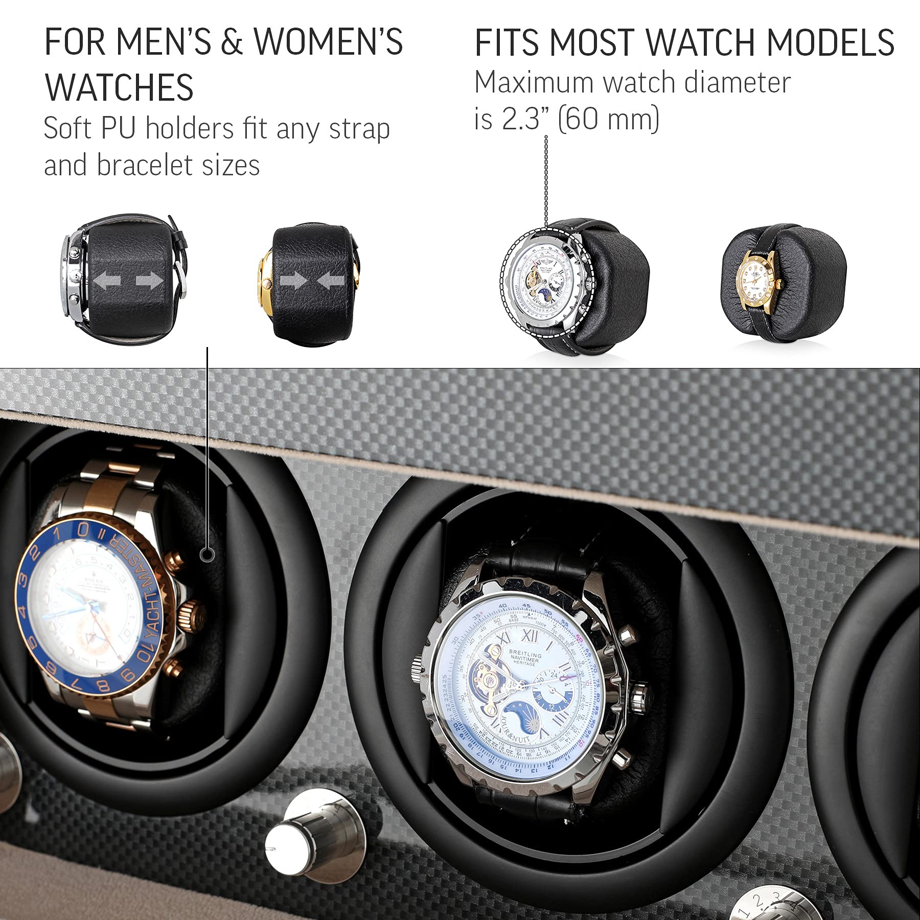 Leader watch winders 腕時計巻取り機と収納ボックス 自動巻き時計3個 腕時計12個収納スペース, カーボン+ベージュ, モダン